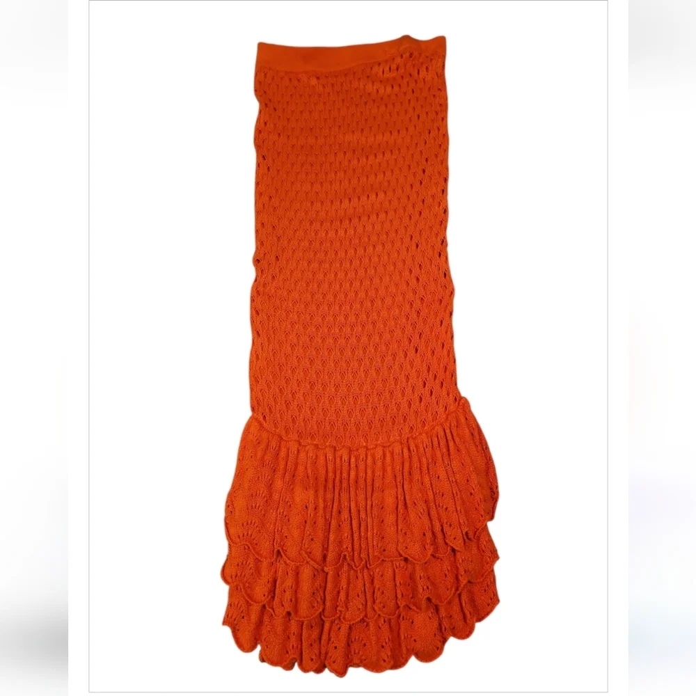 NWT Beach Riot Polly Crochet Maxi Swim Cover Up Skirt Orange L